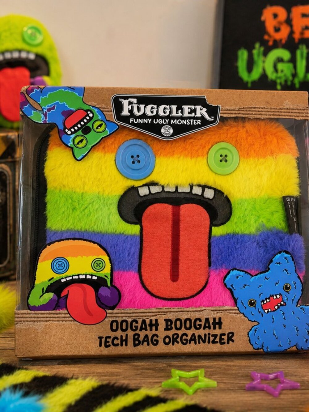 Fuggler Rainbow Oogah Boogah Tech Bag Organizer Fuzzy